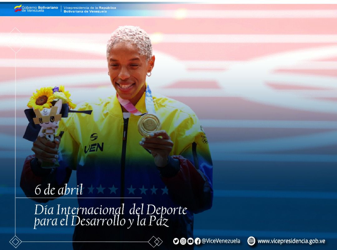 #Efemérides || Hoy #06Abr Día Internacional del Deporte para el Desarrollo y la Paz, el Gobierno Bolivariano del Presidente, <a href="/NicolasMaduro/">Nicolás Maduro</a>, reafirma su apoyo a nuestra destacada Generación de Oro, para que continúen enalteciendo el Tricolor Nacional en cada disciplina deportiva.