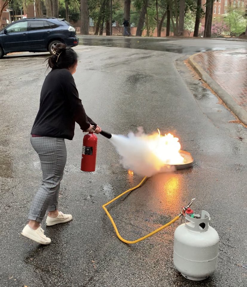 MsCrist_Chem's tweet photo. This girl is on FIYA!! Thanks @NcsuNsta for hosting a fire safety training PGU where I got to put out a real fire! May come in handy one day in Ms. Crist’s Chem Lab. https://t.co/5AMIWYi2E4