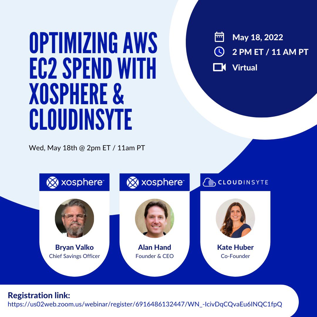 Being "cloud first" has become expensive, so it’s time to be #cloudsmart. Join us virtually on May 18th along with our partners at <a href="/XosphereInc/">Xosphere</a> to see how their solution has helped our clients save up to 80% on their #AWS #EC2 spend!

Register here: us02web.zoom.us/webinar/regist…