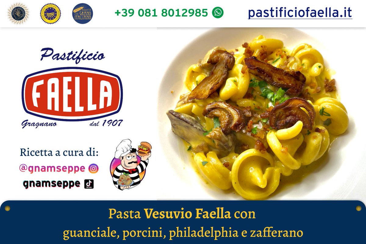 Pasta #Vesuvio #Faella con  guanciale, porcini, philadelphia e zafferano.

Puoi acquistare la #PastaDiGragnanoIGP Vesuvio sul nostro sito web:
pastificiofaella.it/products/Vesuv…

Ricetta a cura del nostro amico #gnamseppe
