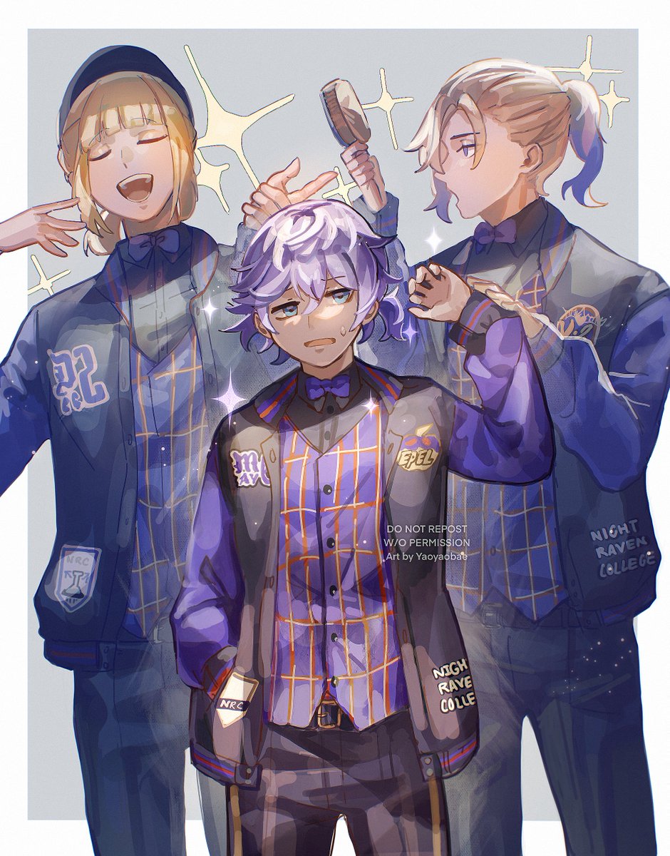 multiple boys 3boys blonde hair male focus purple hair closed eyes blue eyes  illustration images