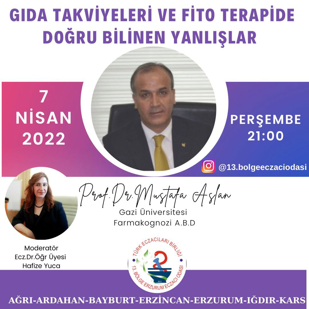 7 Nisan Perşembe Saat 21:00 de odamız instagram hesabımızda değerli hocamız Prof. Dr. Mustafa Aslan <a href="/prof_maslan/">Mustafa Aslan</a> hocamızın katılımlarıyla “Gıda Takviyeleri ve Fito Terapide Doğru Bilinen Yanlışlar” konulu canlı instagram yayınımıza bekliyoruz…