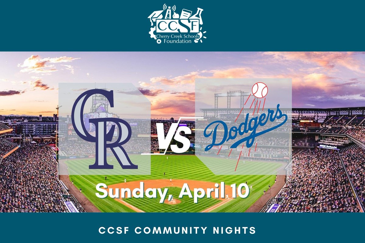 The <a href="/Rockies/">Colorado Rockies</a> are in play! 🙌⚾️

Join the team &amp; support <a href="/CCSDK12/">Cherry Creek Schools</a> this Sunday, April 10 as they take on the Los Angeles Dodgers! For every DISCOUNTED ticket purchased a portion of the proceeds goes toward our students and schools!

TICKETS: bit.ly/3EkuZza

#CCSDK12