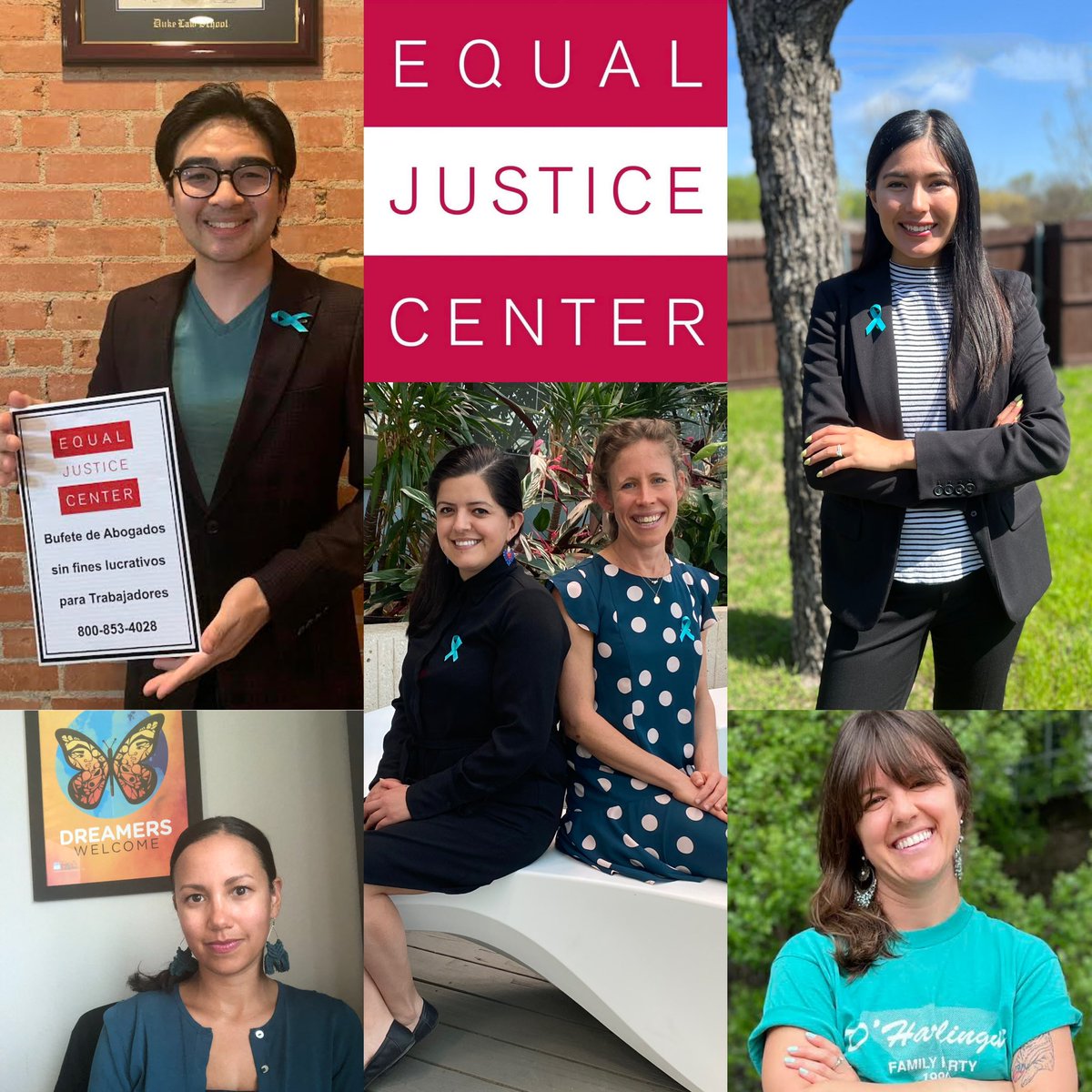 The EJC proudly supports survivors of sexual assault everywhere and in the workplace. Yesterday we wore teal in honor of those who have battled and survived sexual abuse. 

We are here to listen. We are here to help. 

For more info visit Equaljusticecenter.org 

#SAAM2022