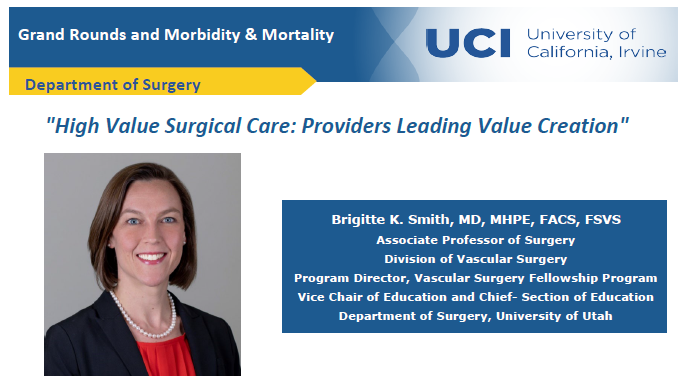 Join us for this week's zooming #grandrounds featuring Dr. Brigette Smith in her lecture, 'High Value Care: Providers Leading Value Creation' #HVC #highvaluecare #surgeryeducation #surgerymentorship