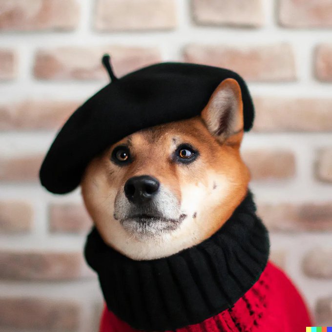 Image Generated by OpenAI DALL E-2: "Shiba Inu dog wearing a beret and black turtleneck"