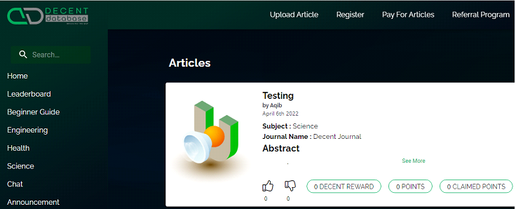 DecentDatabase's tweet photo. Quick Update - On TestNet
DECENT Social Media Page for Articles & Royalties with 2-Type Referral System (1. Swaps Referral Rewards and 2. Manuscript Upload Referral Rewards) on TestNet.
#DECENTCoin #DECENTDatabase https://t.co/JxwuX8KUUZ
