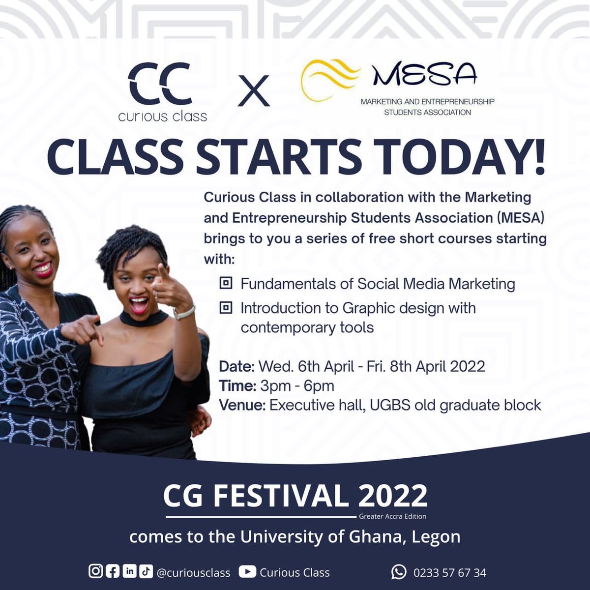 MesaUgbs's tweet photo. Someone Play me ‘Na Todayyyyy’ by @OKESE_1 .
You wouldn’t want to miss this #curiousclass today at UGBS🔥🔥🔥 https://t.co/anXmq5b8Mx