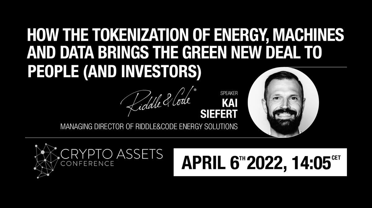 riddleandcode's tweet photo. We are happy to invite you to attend or watch online keynote by @KaiSiefert on tokenization of #energy,machines and data &amp; a panel on #crypto and ESG, which he is joining today at @Crypto_CAC.

⏰ Keynote 14:05 CET
⏰ Panel 15:25h CET 

Watch online here➡️ https://t.co/pg1IPuTkXK https://t.co/s9g7nnlPPg