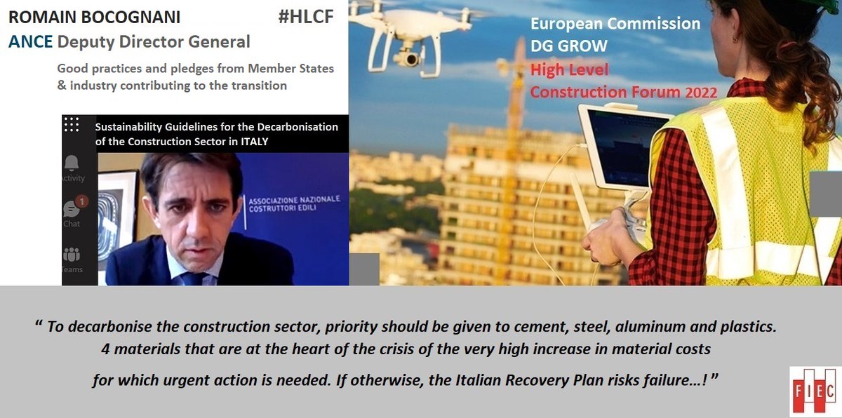 FIEC_Brussels's tweet photo. 🗣️Key intervention by @bocognanir
Deputy Director General @ancenazionale
at 2nd HL #Construction #Forum @EU_Growth
followed by Q&A session 🇮🇹 #RecoveryPlan
Newsletter & next editions✏️https://t.co/hQdFnwYXkf
#ResilientEU #Sustainability #HLCF #ecosystem #IndustrialStrategy https://t.co/iY3rZppfz2