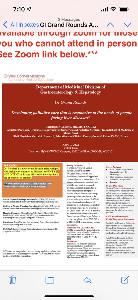 So excited for GI grand rounds <a href="/WCM_GI/">Weill Cornell Medicine GI & Hepatology</a> with <a href="/CWoodrellMD/">Christopher Woodrell</a> who will be talking about #palliativehepatology! He has done incredible work with <a href="/NnekaUfereMD/">Nneka N. Ufere, MD MSCE</a> and <a href="/ArpanPatelMD/">Arpan Patel, MD PhD (he/him/his)</a> and I can’t wait to hear about it. #livertwitter #PalliativeCare