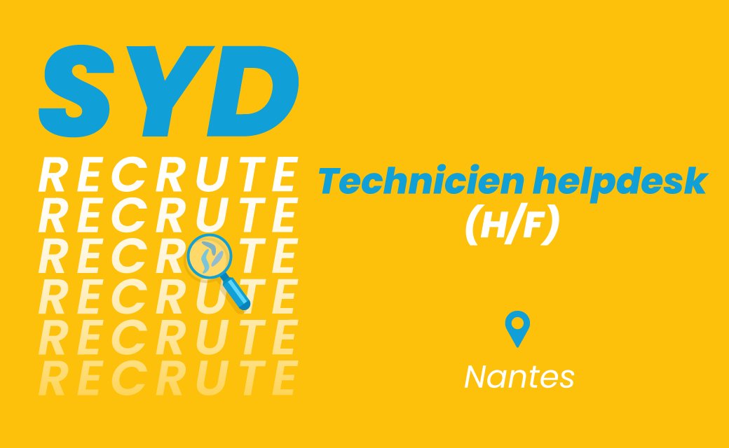 SYD_DigitalCare's tweet photo. 📣 Nouvelles #opportunités sydiennes à pourvoir📣
- #technicien #helpdesk sur #Nantes
- #Ingénieur de production sur #Nantes
- #chefdeprojet #cybersécurité sur #Brest

L'une de ces offres t'intéresse ou tu souhaites en savoir plus ? Envoie un mail à vanessa.gouleau@syd.fr👋

#job https://t.co/MKYwqSCgM4