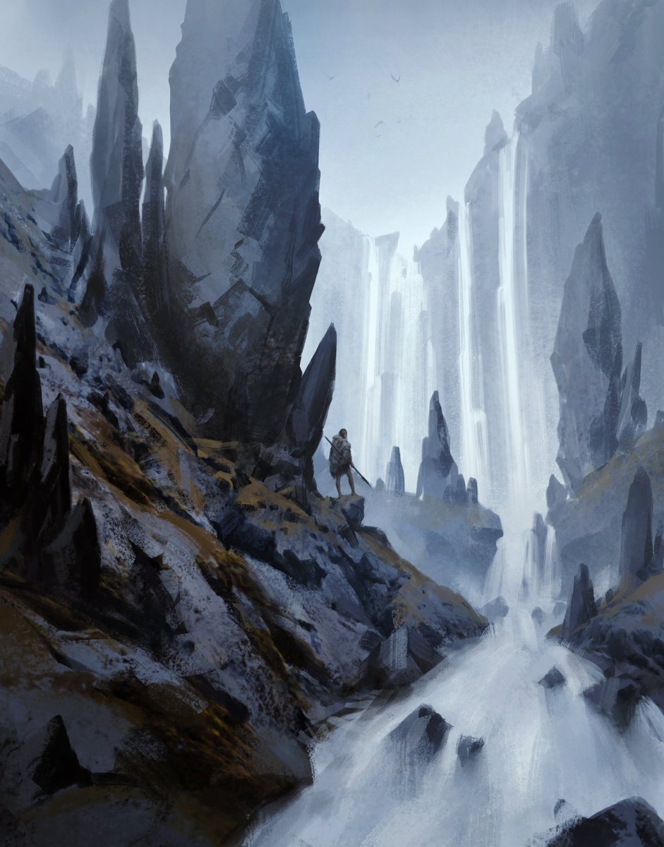 SkoldAlexander's tweet photo. A painting from last year. I did a waterfall study just before and wanted to apply what I learned. 

#conceptart #fantasylandscape #digitalart #fantasyart #illustration #landscapepainting https://t.co/jh3rdBUsYn