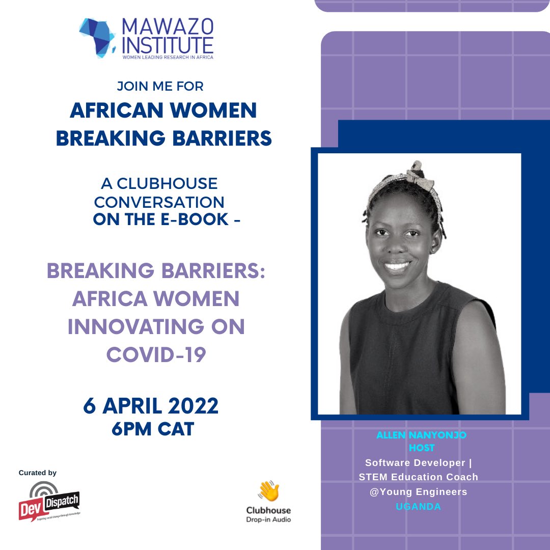 dev_dispatch's tweet photo. MEET THE HOST:
#OfficialCountDown
Our host for the “African Women Breaking Barriers” @Clubhouse event happening at 6pm CAT tonight is @NanyonjoAllen a software developer, #STEM coach and advocate!
Click the link below to join in at 6pm CAT: https://t.co/8ClsI2iIWH https://t.co/z5xQXWUqfP