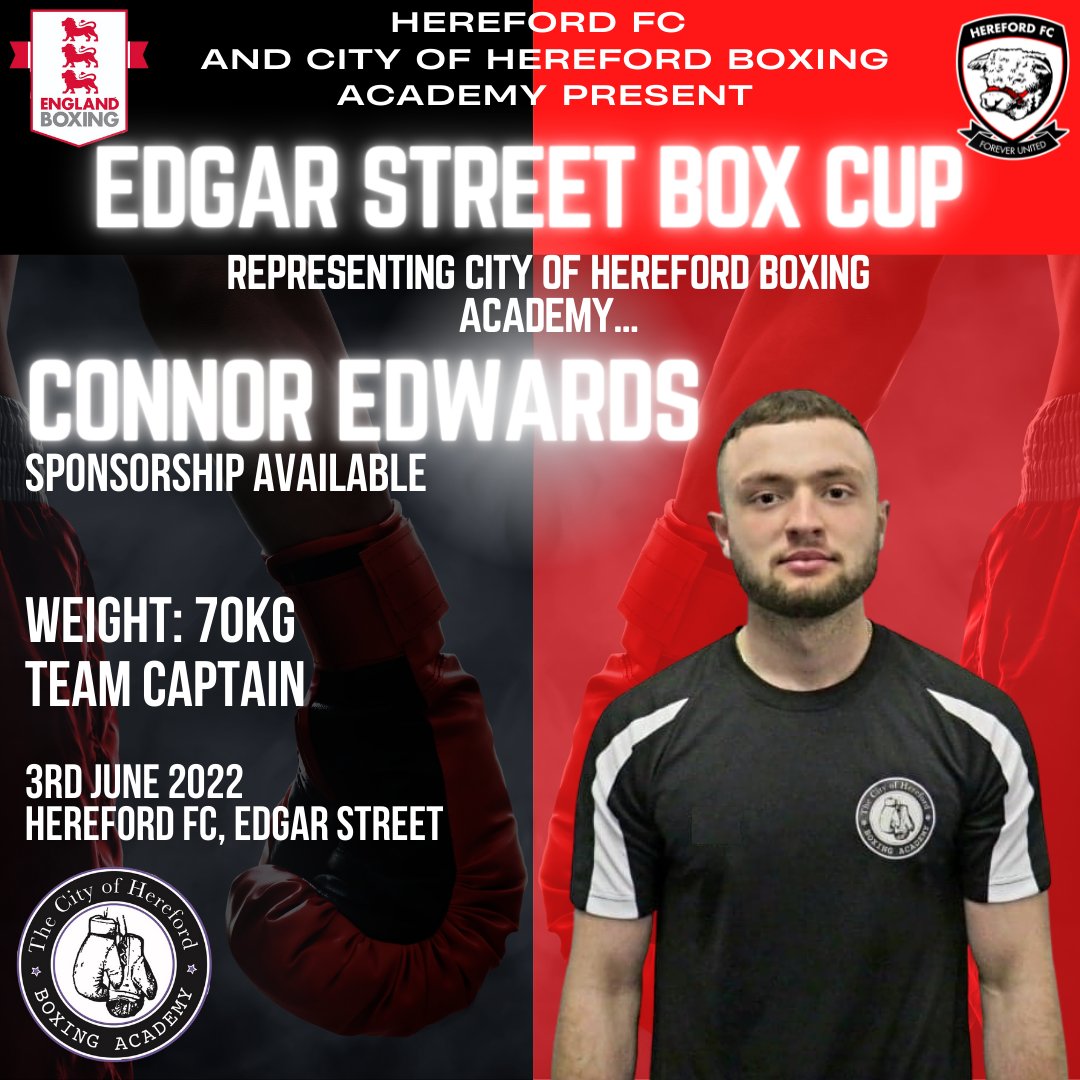 HFC__Events's tweet image. 🎙️ Weighing in at 154 pounds and City of Hereford Boxing Academy's Team Captian... 𝘾𝙤𝙣𝙣𝙤𝙧 𝙀𝙙𝙬𝙖𝙧𝙙𝙨 🎙️

Friday the 3rd of June, Connor Edwards will take to the ring in the Edgar Street Box Cup 🥊

Tickets are available on our Website 👇
hereford-fc.myshopify.com/collections/ev…