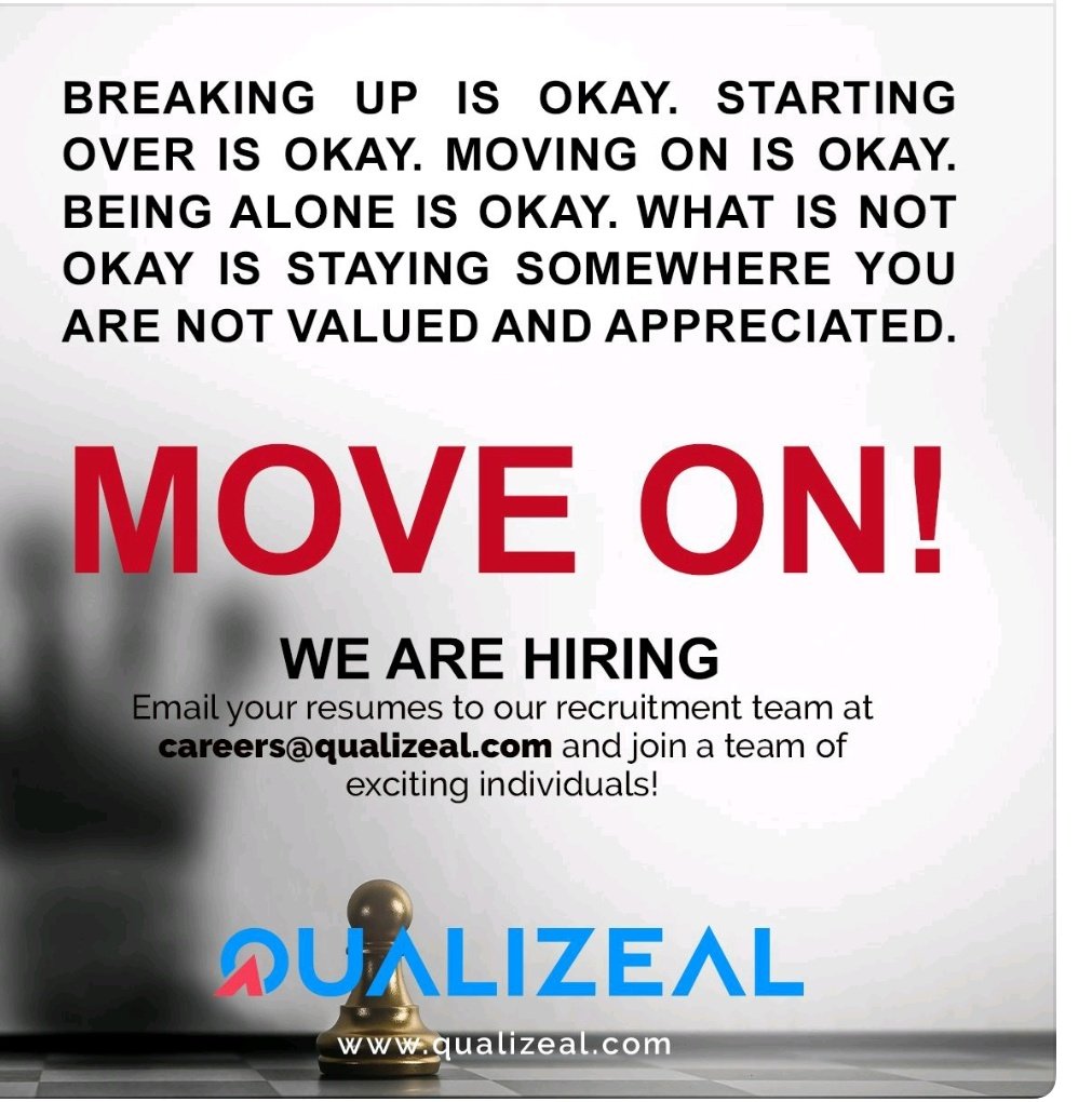 LaxRon3's tweet photo. Move on..
We are hiring..
C# Developers/Leads
Automation Engineers/Leads
IT Recruiters/Lead Recruiters
Location: Hyderabad
Experience: 5+Yrs
Email ur resume to our recruitment team at careers@qualizeal.com & join a team of exciting individuals..
#qualizeal #DigitalTransformation https://t.co/QFByPMxpa4