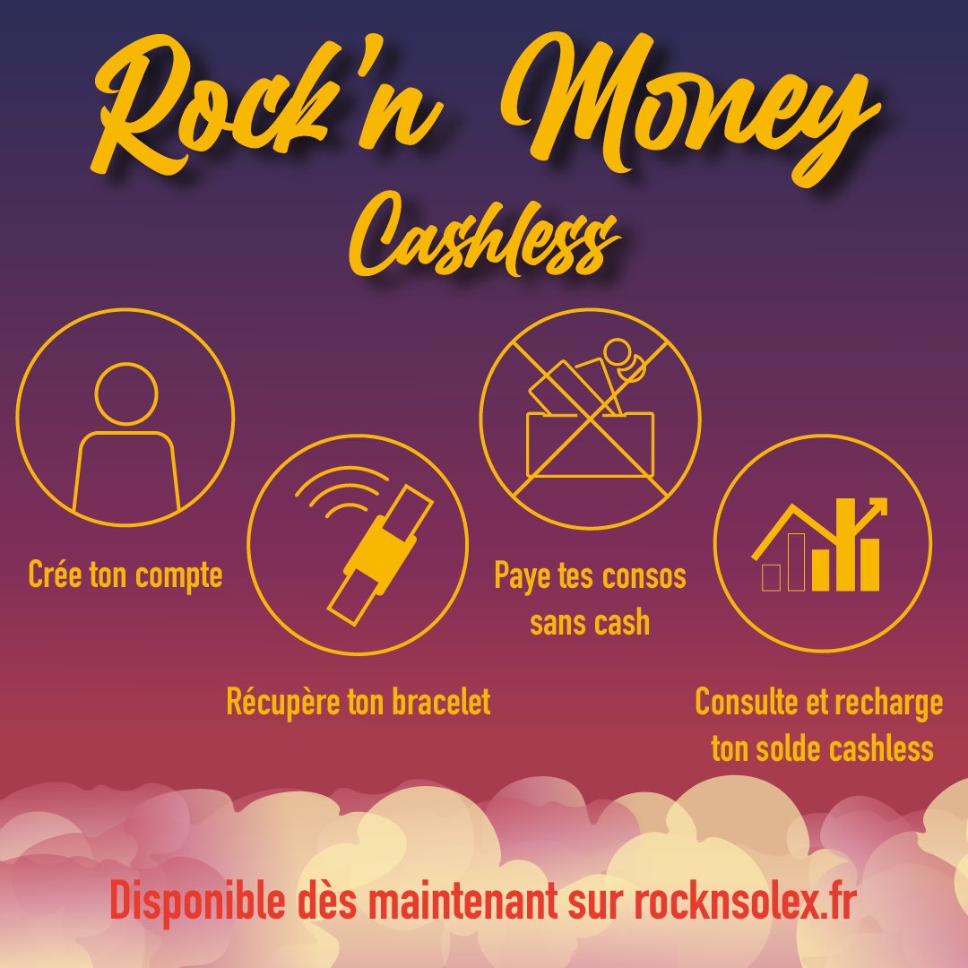 ✨Rock’n Money✨
Vous pourrez payer les consommations en cashless lors du festival. C’est un paiement dematérialisé qui facilitera vos transactions ! 
Activez votre compte dès maintenant en achetant vos places sur la billetterie en ligne (rocknsolex.fr/billetterie)