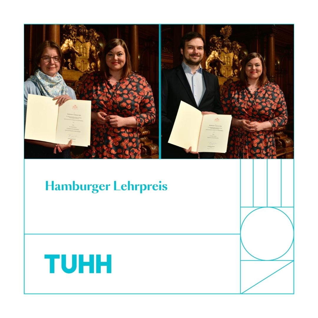 TUHamburg's tweet photo. Gratulation an Dr. Dennis Clemens und Dr. Johanna Peters der TU. Sie überzeugten mit innovativen Lehrmethoden, Praxisbezug und einer persönlichen Betreuung bei ihren Studierenden und erhielten dafür den Lehrpreis der Stadt Hamburg und 10.000 Euro Preisgeld. @hh_bwfgb @fegebanks https://t.co/jUemGJD9iD