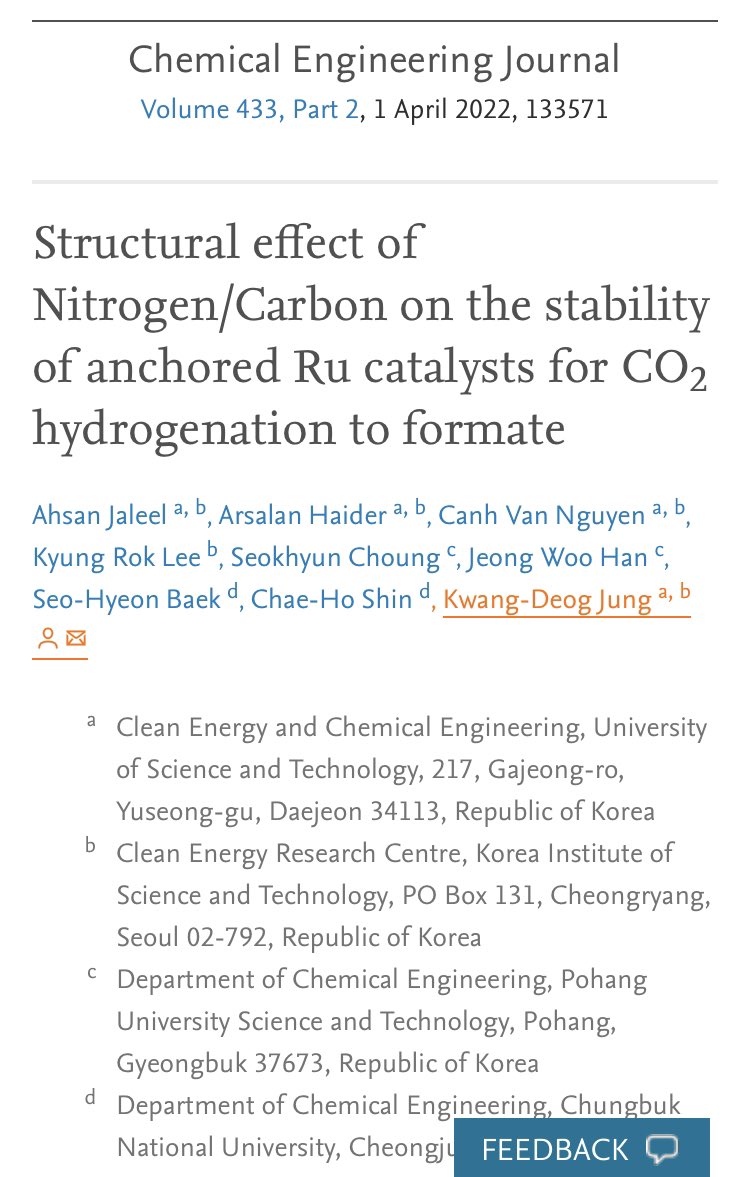 arsalanenergy1's tweet photo. Our publication in April 2022 for Co2 hydrogenation to formate to reduce carbon emission in chemical engineering Journal 
Article link https://t.co/FQk5TxQQKi #climatechange #CleanEnergy #hydrogen #Formicacid #hydrogenation #cleanfuel https://t.co/wn3GDWk6F7