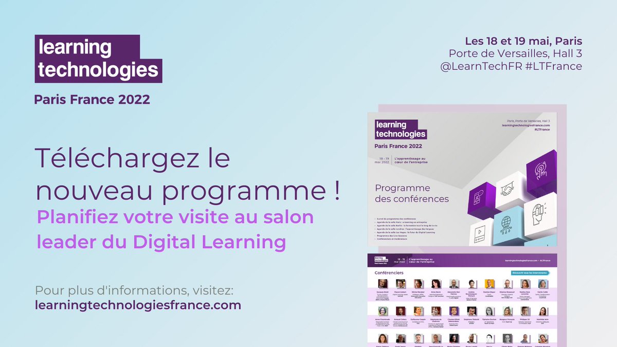 LearnTechFR's tweet photo. Êtes-vous prêts pour le salon leader du Digital Learning ? 🚀
💥 Téléchargez le programme de #LTFrance 2022 qui vous donnera accès gratuitement les 18 et 19 mai à 150 séminaires sur le thème de "l’apprentissage au cœur de l’entreprise" 👉 https://t.co/g85gpcZOpP
#FormaPro #LnD https://t.co/lP4azdZAAD