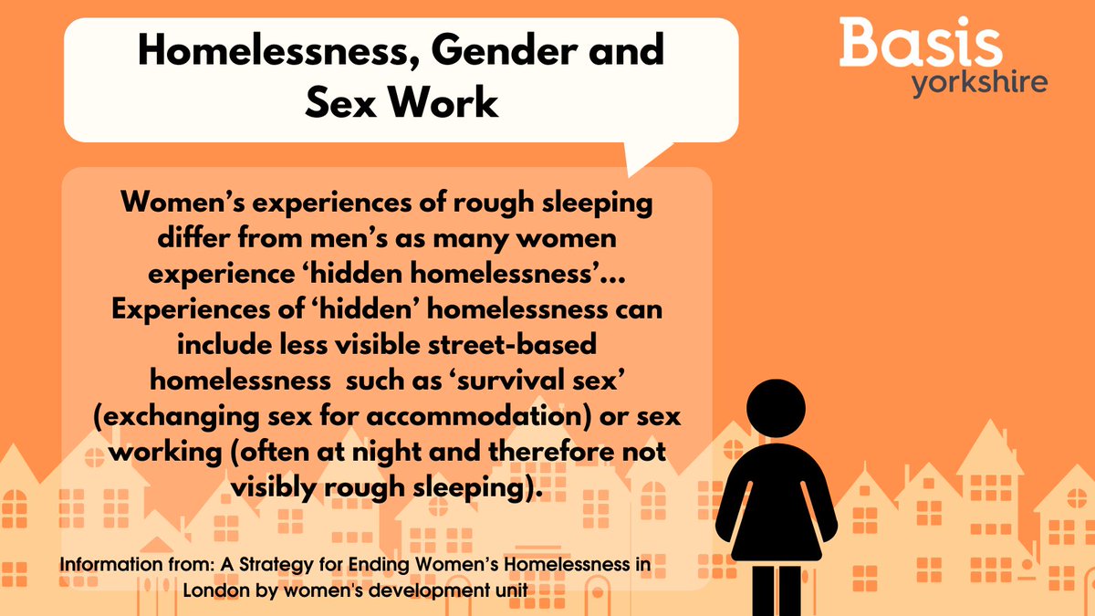 BasisYorkshire's tweet photo. Today’s we will be posting about post how women’s experiences of homelessness differences from men. Women disproportionately are missed from homelessness data collection as often they experience ‘hidden homelessness’.
#endstigma #sexworkerrights #challengingmisconceptions
1/3 https://t.co/pZV2fA8cjm