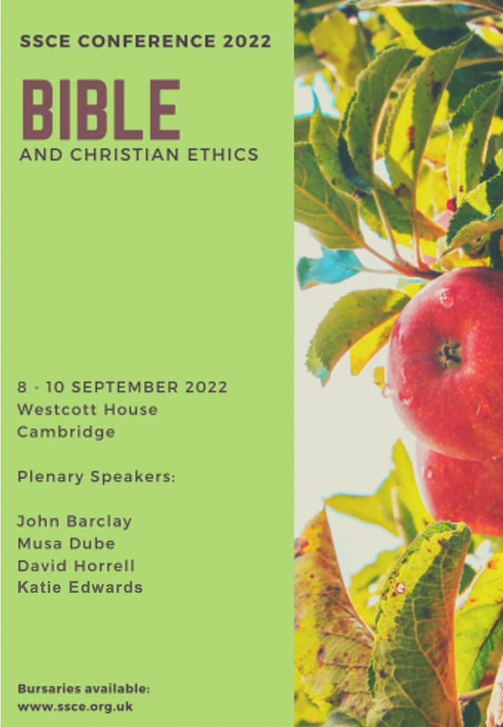 CALL FOR PAPERS: We welcome proposals for short (20 minute) papers which relate to the conference theme, Bible and Christian Ethics, or address wider topics in Christian ethics. Please send a title and abstract of up to 500 words to secretary@ssce.org.uk by Monday 16 May, 2022.