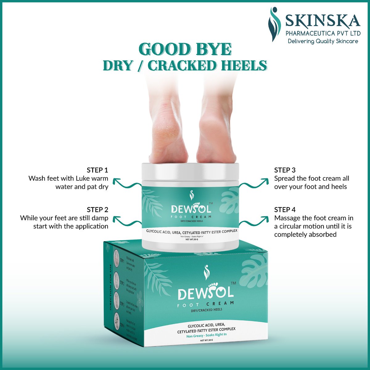 skinskapharma's tweet photo. Do you Need the Best Foot Care Cream for Cracked heels?
Dewsol Foot Cream is Specially Formulated with Urea, Glycolic Acid, Cetylated Fatty Ester Complex. Non- Greasy - Soaks Right In.
#CrackedHeels #DryFoot #FootCare #SkinskaNaturals #SkinskaPharmaceutica #Dewsol https://t.co/j18Wjfib2s