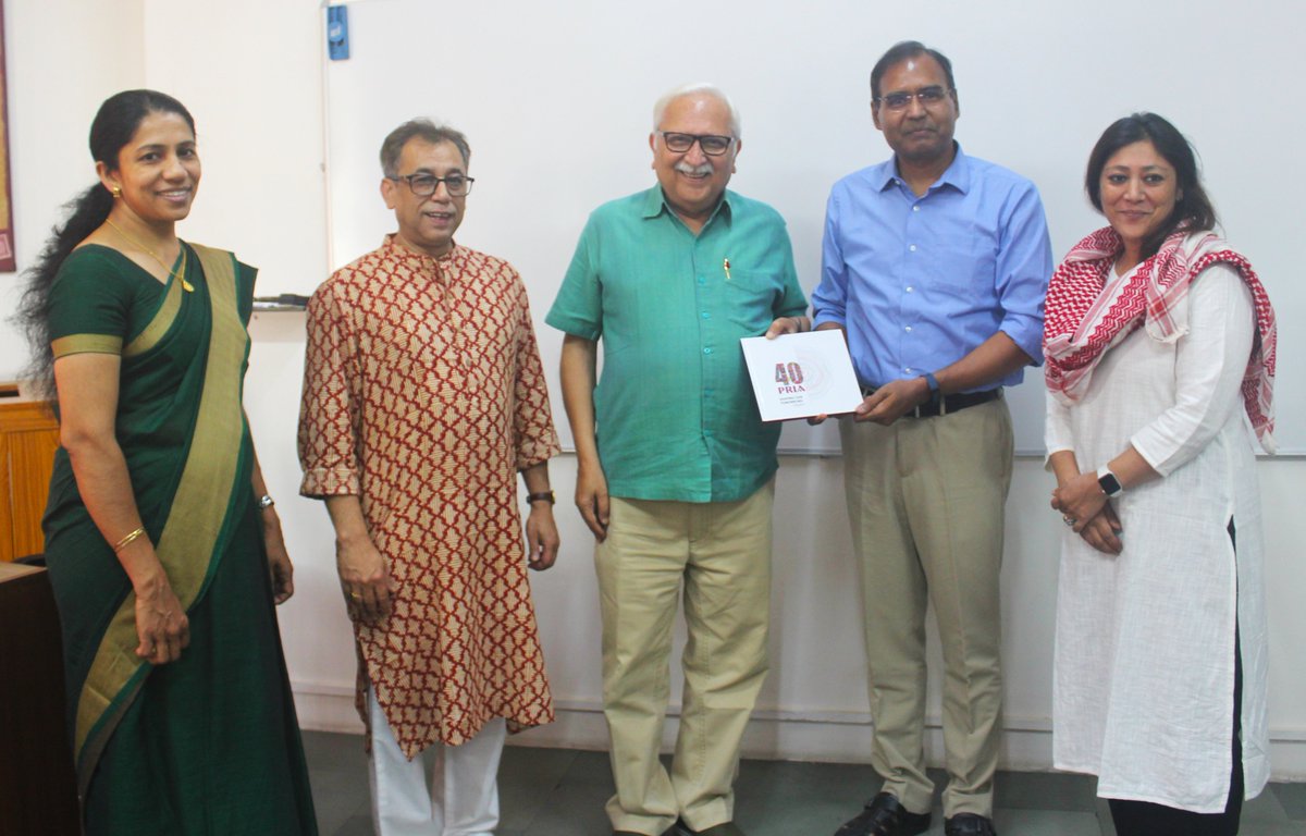 Dr. Samar Varma, Program Officer, <a href="/FordFoundation/">Ford Foundation</a> visited <a href="/PRIA_India/">PRIA India</a> during the 3rd day of #capstone workshop. Dr.<a href="/RTandon_PRIA/">Rajesh Tandon</a> presented him with PRIA@40 coffee table book highlighting our impactful journey of 40 yrs with <a href="/KaustuvK/">Kaustuv</a> and <a href="/nanditapb/">Nandita</a>. <a href="/UNESCOchairCBR/">UNESCO Chair in CBR & Social Responsibility of HE</a> <a href="/FoundationMf/">Martha Farrell Foundation</a>.