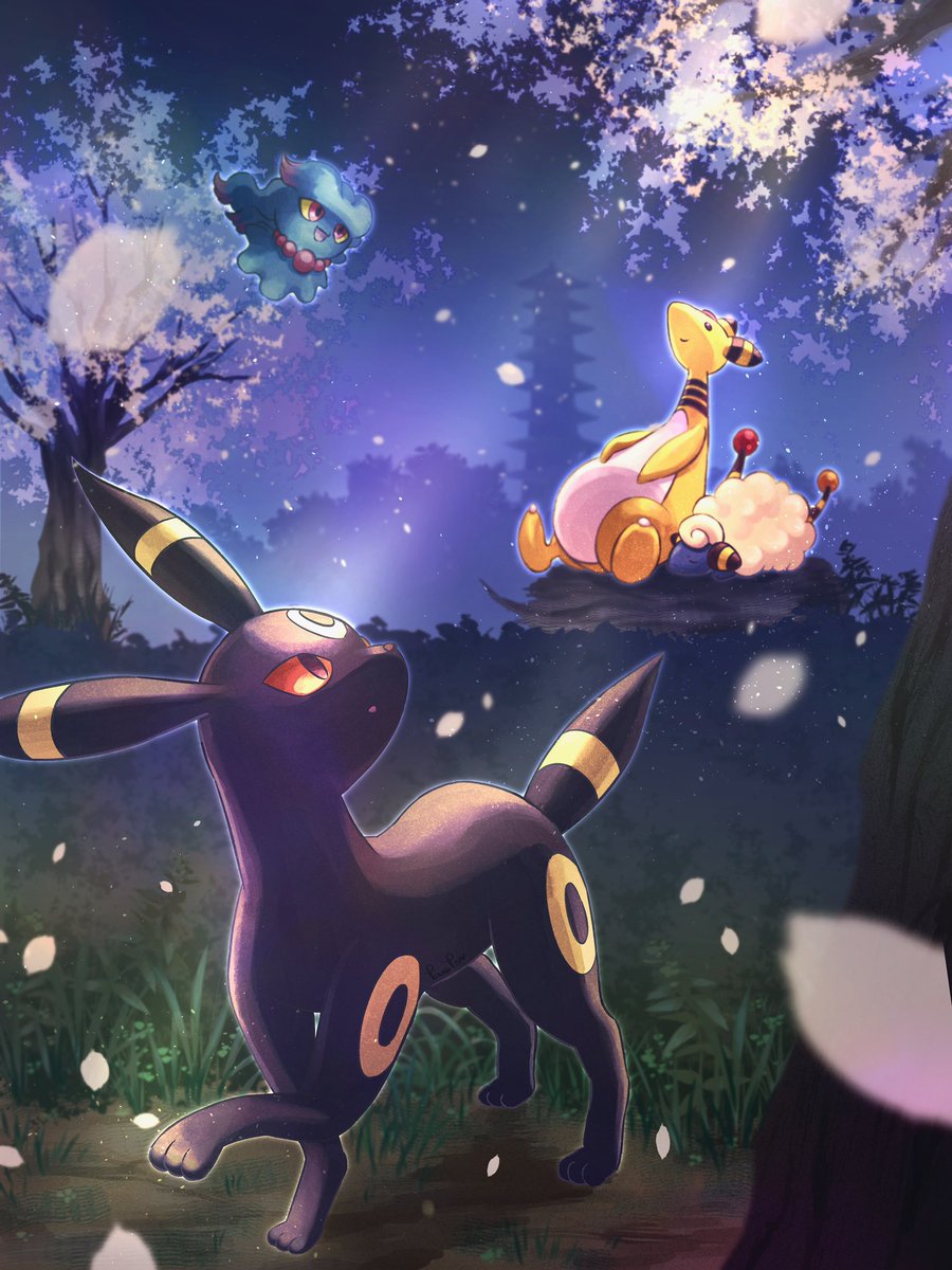 ポケモン「ジョウトの夜桜
#ポケモンイラスト #Pokémon 」|たぬぽんのイラスト
