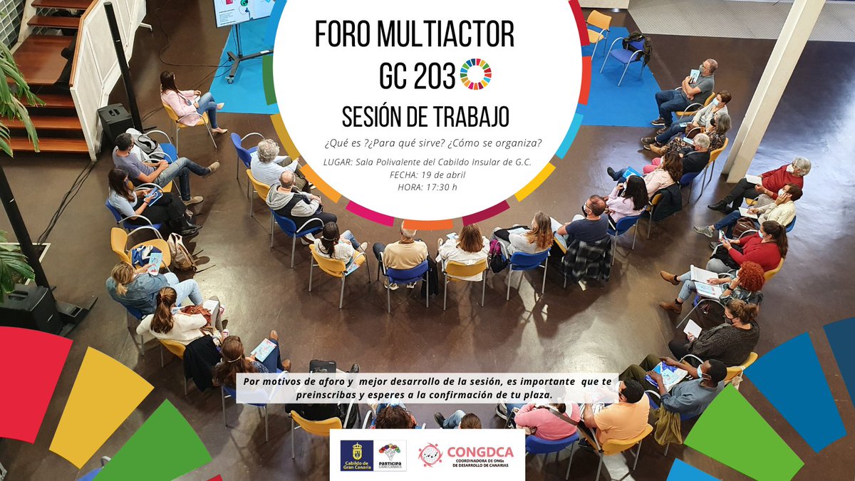 CONGDCA's tweet photo. 📢Ya puedes apuntarte a las sesiones de trabajo del Foro multiactor GC2030.

👐Un espacio de trabajo participativo para decidir la localización de la #Agenda2030 en Gran Canaria. 

🖊️Inscripciones aquí https://t.co/IJ0ZV84j8P

#ForoGC2030 #ODSGC #Agenda2030GC #GC2030 https://t.co/RKhvcdtuJv