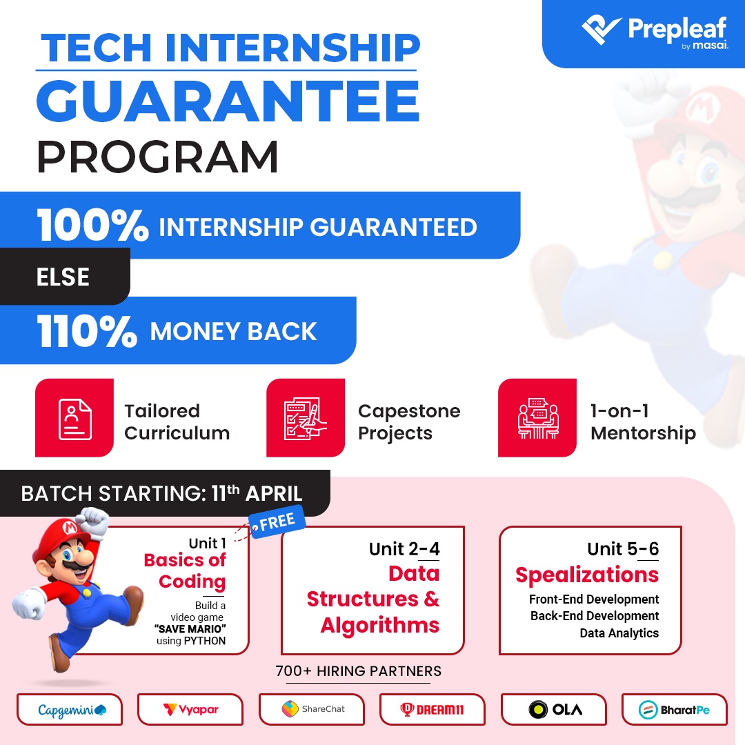 Prepleaf's tweet photo. Get assistance in building an outstanding resume, enhancing your skills, and interview prep to get your desired internship with a great stipend 100% guaranteed, if not, then get a 110% refund!

So, what are your waiting for? 
The next batch starts on 11th April
Register today! https://t.co/F5vIV5gRE8