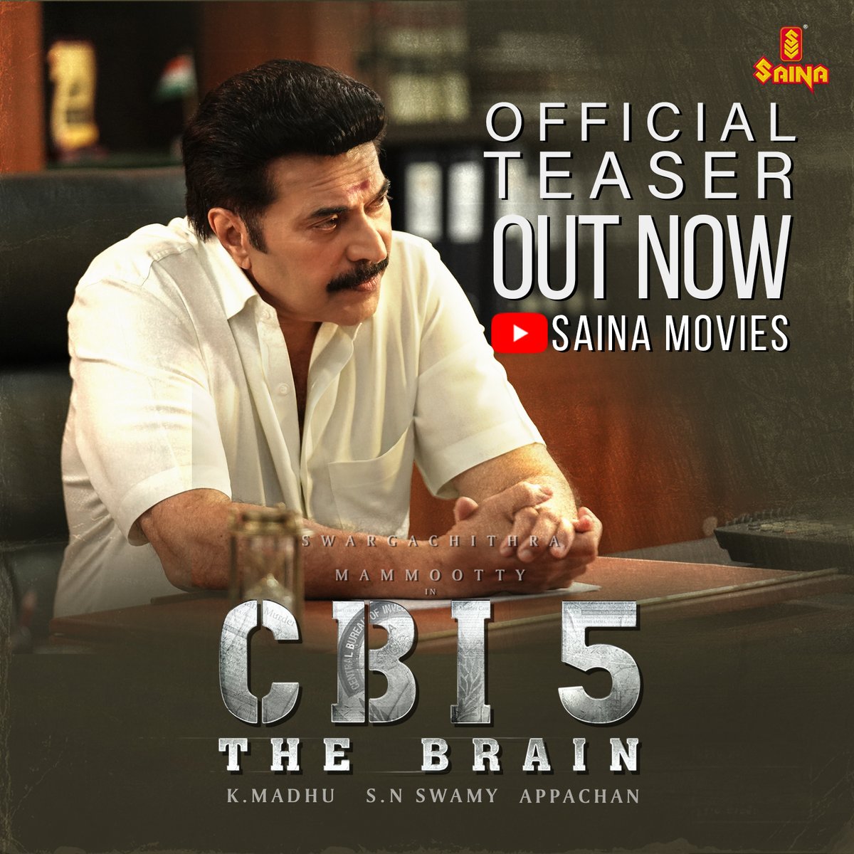 SainaVideos's tweet photo. CBI 5 The Brain official teaser is out now on the #SainaMovies YouTube Channel 🔥

▶ https://t.co/Xd3IreuTW9

@mammukka

#CBI5 #CBI5TheBrain #Mammootty #KMadhu #SNSwamy #SainaMoviesYoutube https://t.co/GwgX7K4WyK