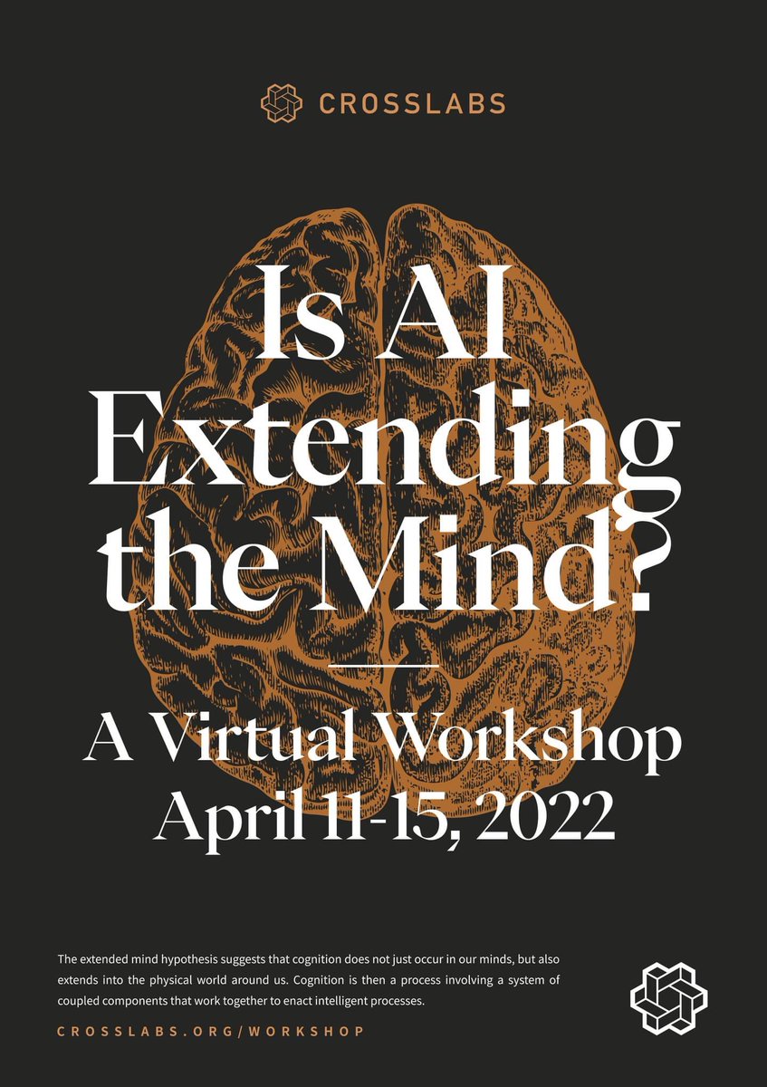 okw's tweet image. « Is AI Extending the Mind? »

A virtual workshop by @crosslabstokyo 
April 11-15, 2022

🗓 Schedule: crosslabs.org/workshop-2022

🔗 All talks will be available on YouTube: youtube.com/playlist?list=…

#ai #mind #science #crosslabs #workshop #agency #ethics #augmentedintelligence
