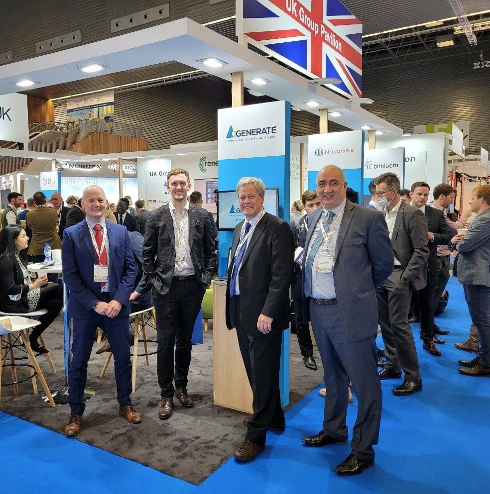 The <a href="/GenerateEast/">GENERATE</a> team at #WindEurope2022 / <a href="/RenewableUK/">RenewableUK</a> pavilion in Bilbao; promoting Great #Yarmouth and #Lowestoft’s businesses, workforces and capabilities as world leaders in #OffshoreWind and #CleanEnergy in highly competitive international markets.