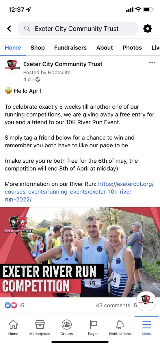 ExeterCCT's tweet photo. To all you running fans.
There’s just 2 days left in our River Run 10K competition, all you have to do is a tag a friend and like our page to be in of a chance to win a place for FREE.
Easy stuff!
Head over to our Facebook page: https://t.co/zzNboAc1W2
#RunningCompetition 😍 https://t.co/phhmFfGbvL