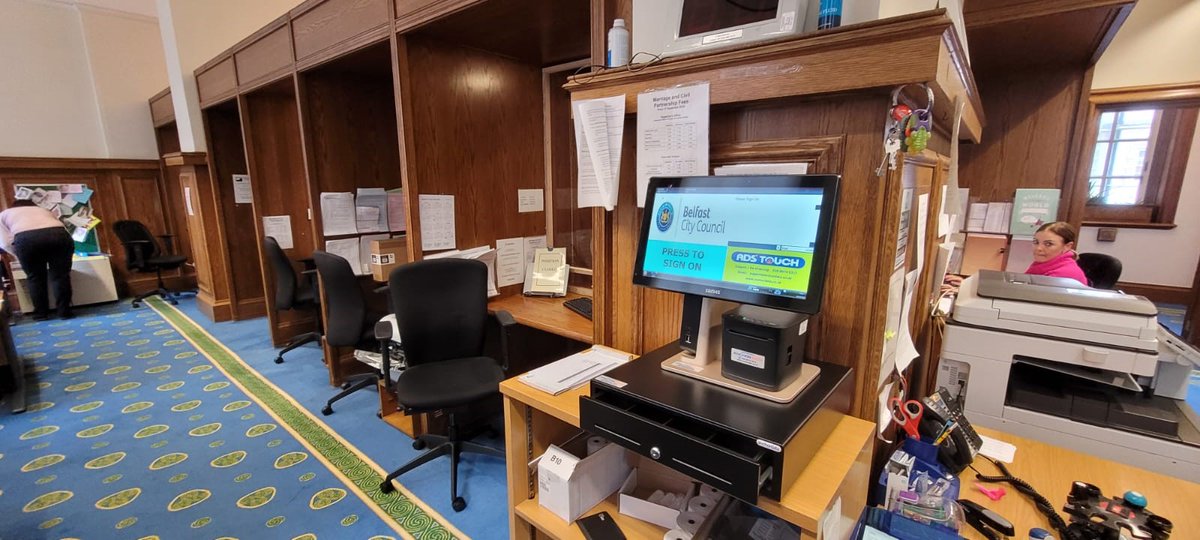 AnchorData's tweet photo. Neat looking install of our #ADStouch #ePOS System at @Belfast City Hall - Births, Deaths & Marriages. Links with our cloud Back Office Software for enhanced reporting & easy product maintenance. Fancy an upgrade? Call us 028 9074 0315 https://t.co/wGbkVqSr3g