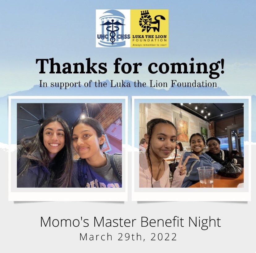 Thanks to those that came to Momo’s Master for our benefit night in support of a great cause. We hope that you enjoyed it as much as we did! #UNCCHSS #BenefitNight #LukaTheLionFoundation #MomosMaster