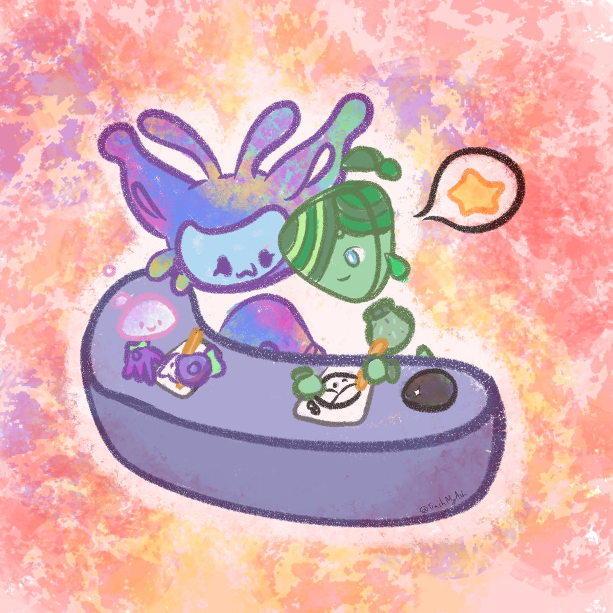 TrashMyAsh's tweet photo. Played through @CosmoniousHigh immediately and had to draw Xip and the Prismi drawing their blebsonas 🥹

#drawing #cosmonioushigh #fanart #vrgame #highlyrecommend https://t.co/QPXN4eH2Qa