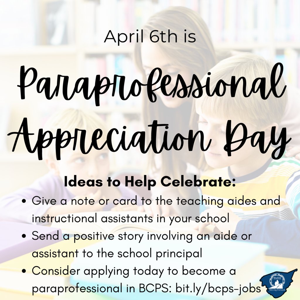 It's National Paraprofessional Appreciation Day! Be sure to thank all those involved in helping support our teachers and classrooms. #MovingForward