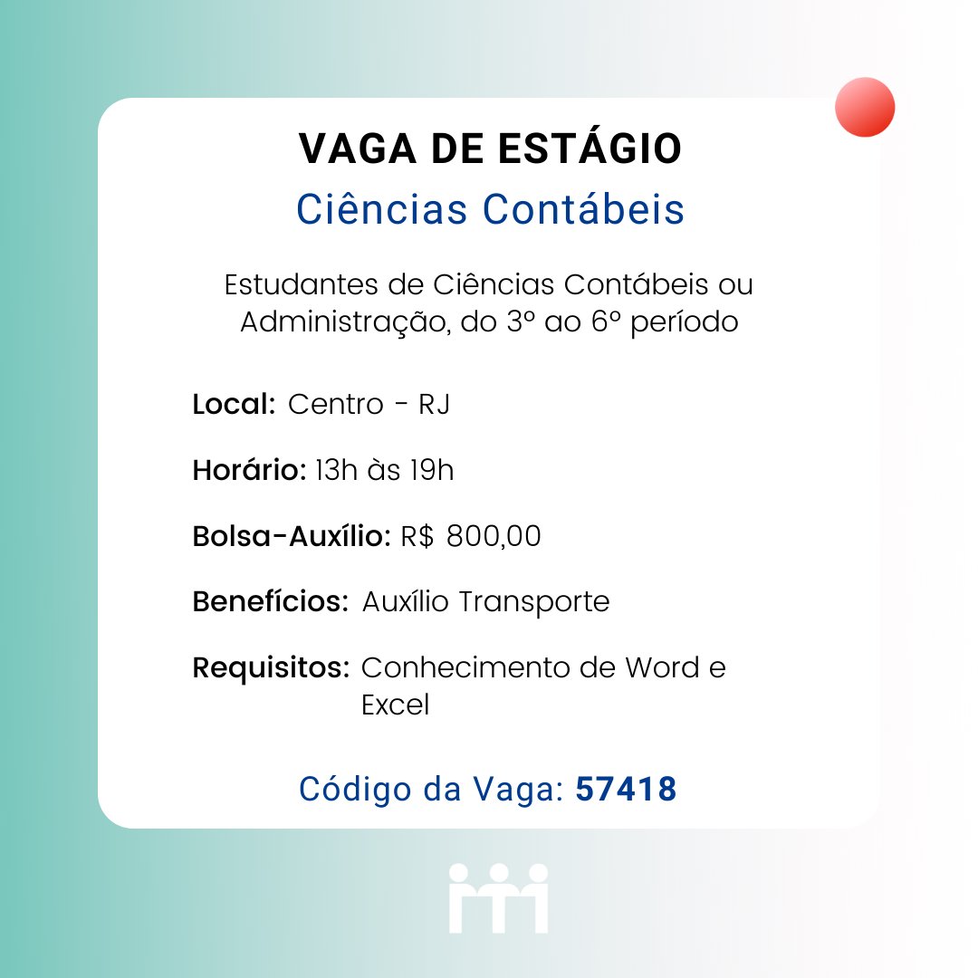 Oportunidade de estágio para Ciências Contábeis