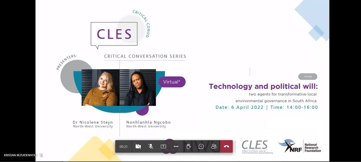 ChairCles's tweet photo. For those who registered, please remember to join us for the CLES Critical Conversation on the theme of "Technology and political will: two agents for transformative local environmental governance in South Africa" taking place today at 14:00 - 16:00 pm SAST. https://t.co/Rq7v99C5hS
