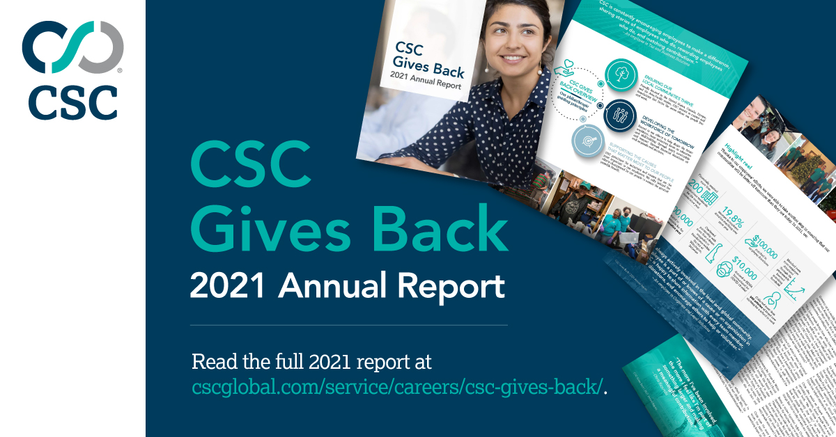 CSCGlobal's tweet photo. In honor of #NationalVolunteerMonth, we’re excited to share how #CSCGivesBack. Our most recent annual report showcases the causes we’ve supported this past year and the people who’ve been champions in their communities. https://t.co/6yTupW09tQ https://t.co/VRPa9WZBDp