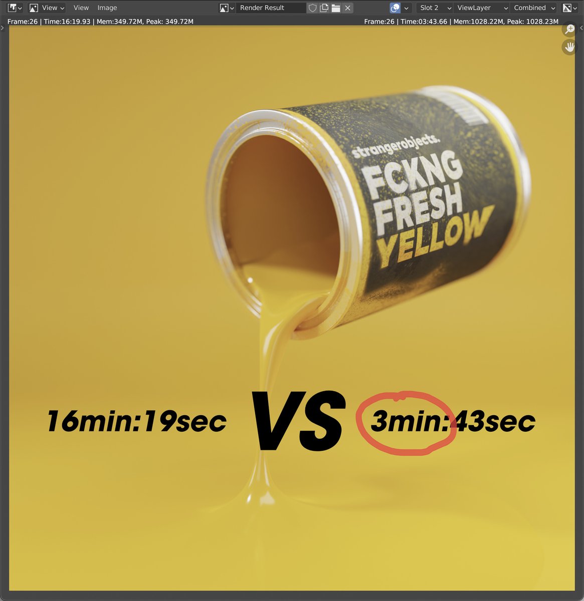 neosushi68's tweet photo. Feast your eyes, folks! 👀
RESULTS //// 16 min:19sec VS 3 min:43sec
MacBook Pro (16", 2019)
CPU vs GPU AMD Radeon Pro 5500M 4 GB.
#blender3d #b3d #MetalGPU @Apple @Blender https://t.co/VUGeL7syap