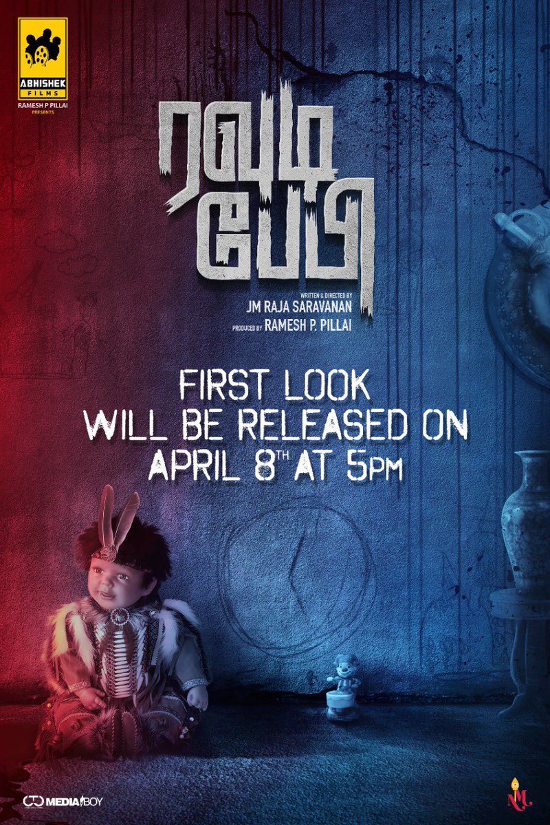 #Rowdybaby first look on April 8th @ 5 pm Stay tuned @Abhishek_films_ @jmrajasaravana1 @ihansika #Sathyaraj #ActressMeena @soniya_agg @iamlakshmirai @johnkokken1 @SamCSmusic @DeepakDFT @onlyartmohan @chelladurai355 @shankarsathyam1 @onlynikil @CtcMediaboy