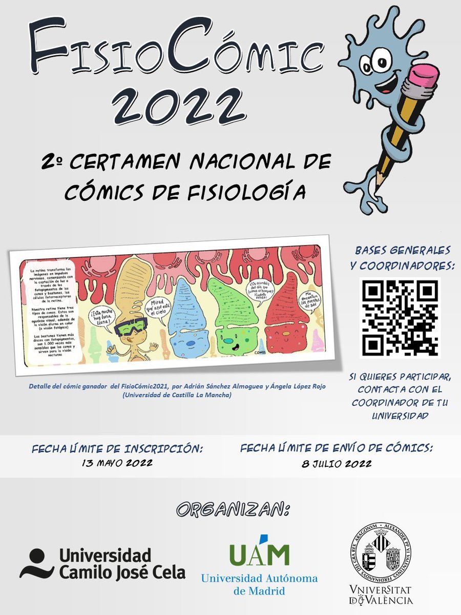 FisioHumInnova's tweet photo. El Departamento de Fisiología de la UCM anima al alumnado de Fisiología Humana de distintos grados a participar en el 2º Certamen Nacional de FisioCómic.

#FisioHumUCM https://t.co/IamoRrSQpq