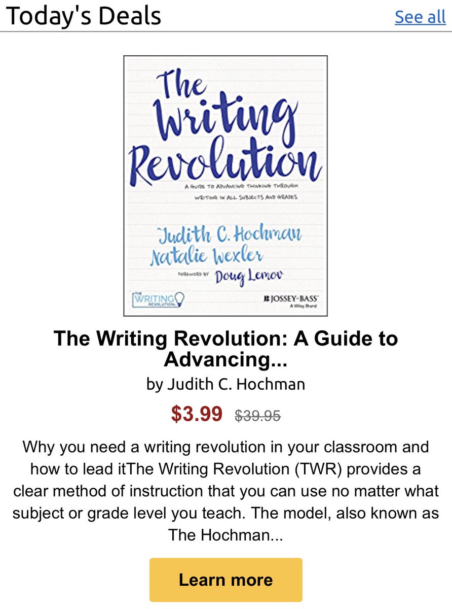 MisterCavey's tweet photo. Heads up: The #WritingRevolution (@TheWritingRevol) by @JudithCHochman and @natwexler is one of the Kindle deals of the day (at least in 🇨🇦). https://t.co/0aIZPGnqgX