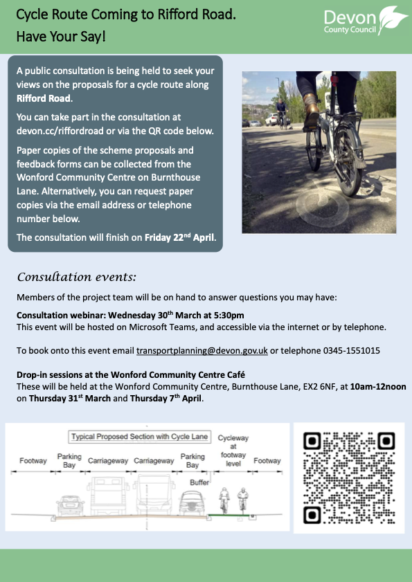 <a href="/DevonCC/">Devon County Council</a> are proposing a new two-way cycle route along Rifford Road🚲

This would connect Heavitree, Whipton, &amp; Wonford residents to schools, workplaces, and shops - encouraging eco-friendly movement ✅

Like the idea? Have your say here: devon.cc/riffordroad

#LiveAndMove