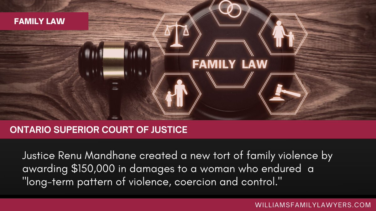WilliamsLawyers's tweet photo. The tort of #FamilyViolence was recently established by an Ontario court, giving survivors of domestic violence a path to sue for damages. The court ordered a man to pay $150,000 in damages to his former wife for abuse he inflicted during their marriage.

https://t.co/VPsNeOiZiD https://t.co/BuR3lbez7j