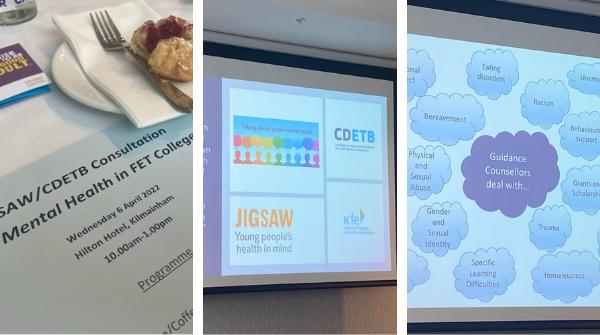 NCGEGuidance's tweet photo. NCGE participating @JigsawYMH @CityofDublinETB  FET Colleges Consultation on Youth Mental Health today. Lively &amp; valuable discussion led by @ICFEofficial Need for #collaborative approach &amp; clarity of #FETCollege Guidance Counselling role. https://t.co/GDMYVo5QDN