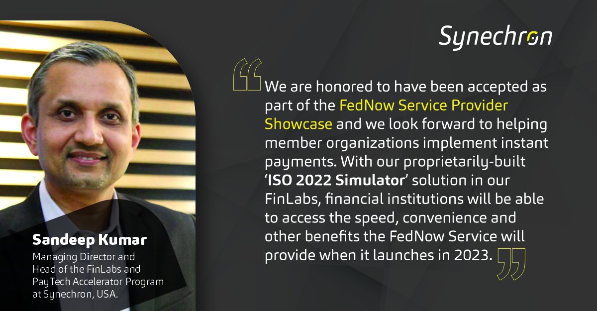 Synechron's tweet photo. Have you heard? #Synechron’s #ISO20022 Simulator solution has been added to the #FedNow Service Provider Showcase. With experts from @Attra, a Synechron company, we can show you what you need to know to migrate to the new messaging standard. Learn more: https://t.co/qyY05PeHQ2 https://t.co/0jvxZ2zTZc